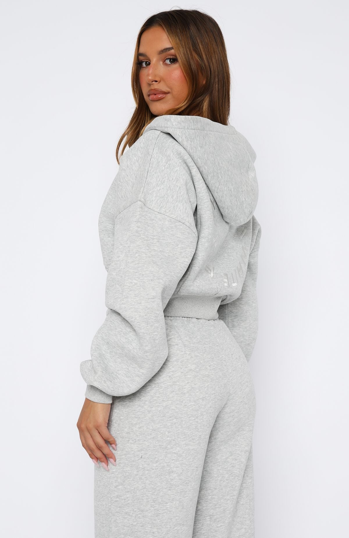 Stay Lifted Cropped Hoodie Dark Grey Marle