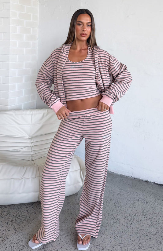 Looking Back Wide Leg Pants Pink Stripe